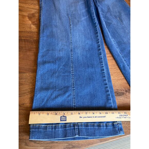 SPANX Vintage Indigo Jeans Flare Large Petite LP Wide Leg Inseam 28" Front Seam - Picture 8 of 9